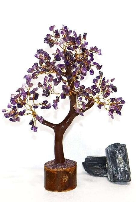 Crystal Tree Good Luck Showpiece for Home Decor Items Crystals Gemstones Bonsai Money Tree for Good Luck, Decoration Gift Item (Amethyst)