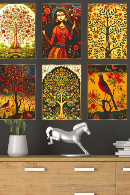 Set of Six Wall Paintings for Wall Dacoration Golden Framed Wall Paintings for Living Room & Bedroom Wall Art for Home Decoration & Office Wall Décor (13x10 inch CH-GD6-6)